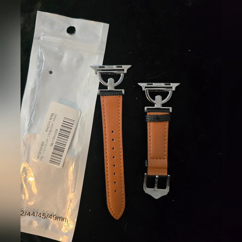 Leather Black and Silver IWatch Band Set
